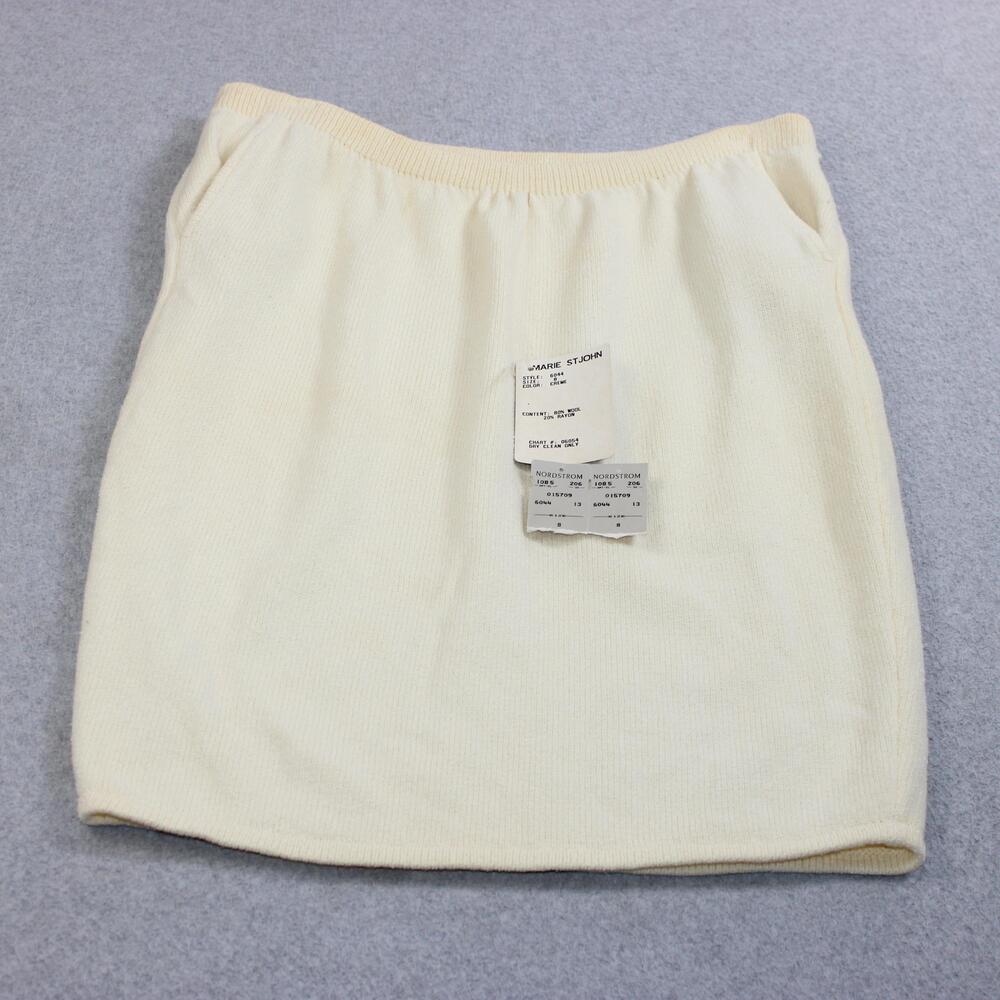 Vintage St John Skirt Women 8 Cream Santana Knit Wool Pencil USA Quiet Luxury